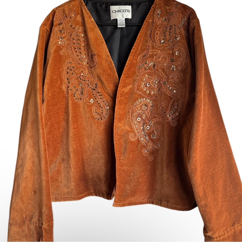 Chico’s Embroidered Rust Boho Jacket — XL